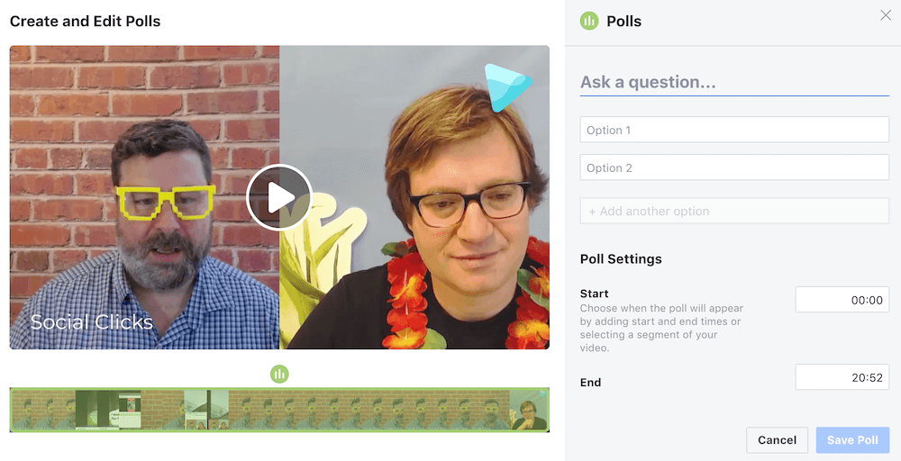 Add questions to your Facebook video poll