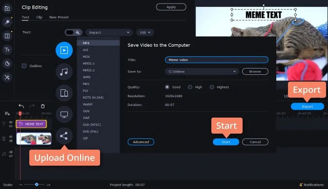 Save meme video in Movavi Video Editor