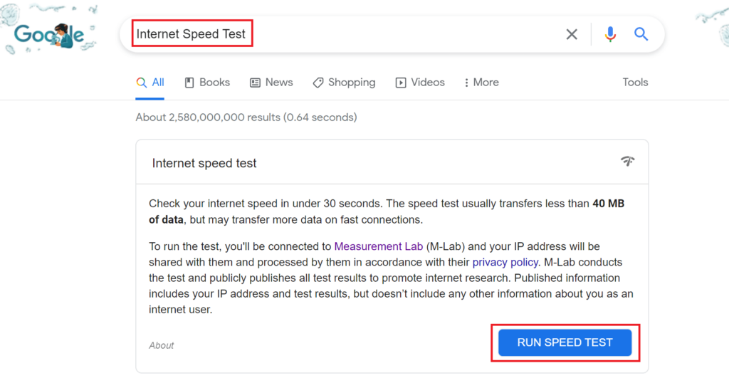 Google Search Speed Test